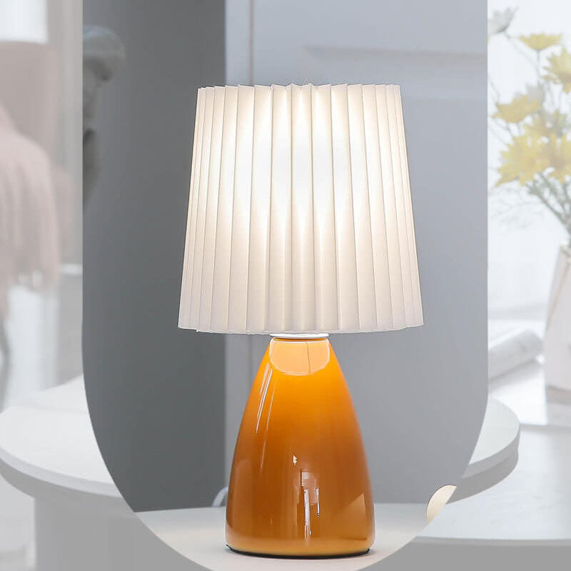 Scandinavian Glass Table Lamp with Fabric Shade – 3-Color Dimmable Light