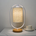 Modern Fabric Table Lamp with Wooden Details – 3-Color Light – White/Beige