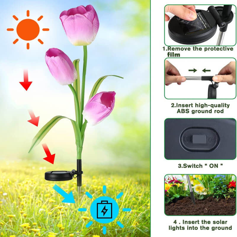 Solar LED Garden Lamp with Tulip Design – Pink/Purple/Blue/Yellow – (1 LED)