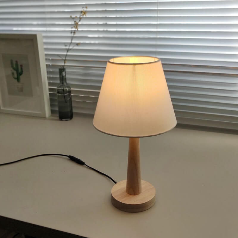 Modern Wooden Table Lamp with Fabric Shade – E26 Plug-in