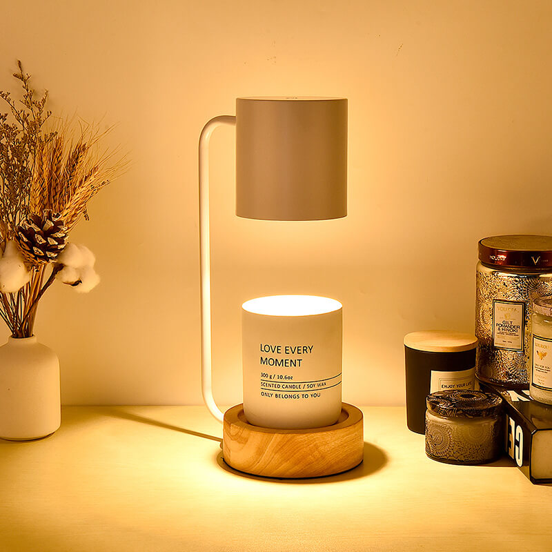Modern Wooden Table Lamp with Candle Holder