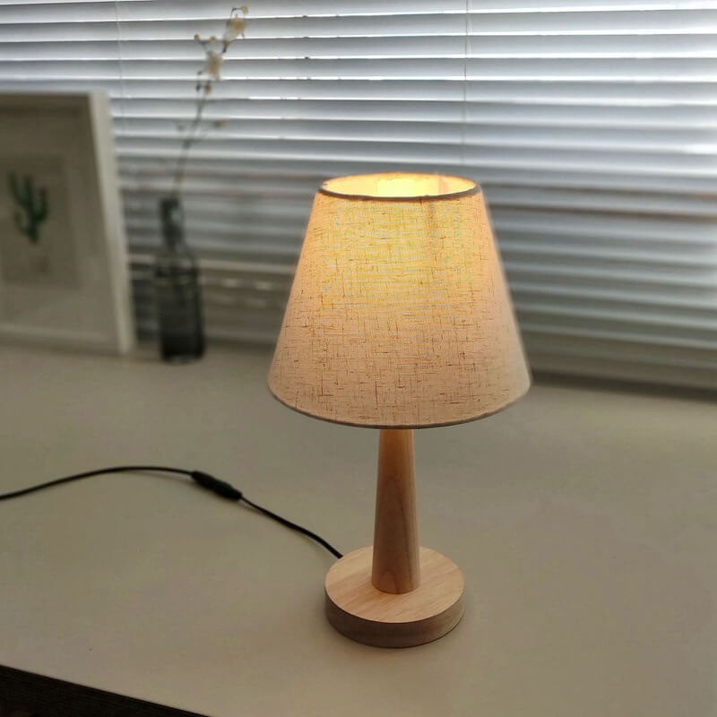 Modern Wooden Table Lamp with Fabric Shade – E26 Plug-in