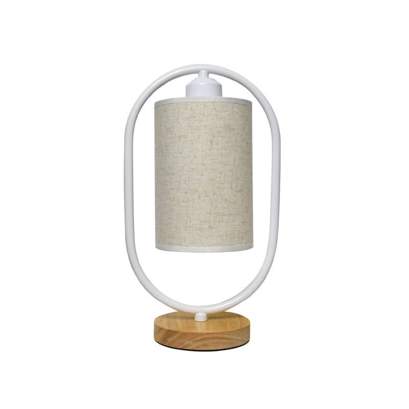 Modern Fabric Table Lamp with Wooden Details – 3-Color Light – White/Beige