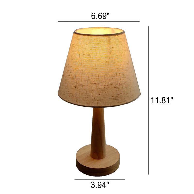 Modern Wooden Table Lamp with Fabric Shade – E26 Plug-in