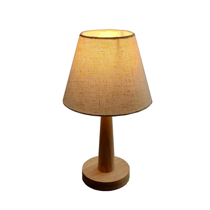 Modern Wooden Table Lamp with Fabric Shade – E26 Plug-in