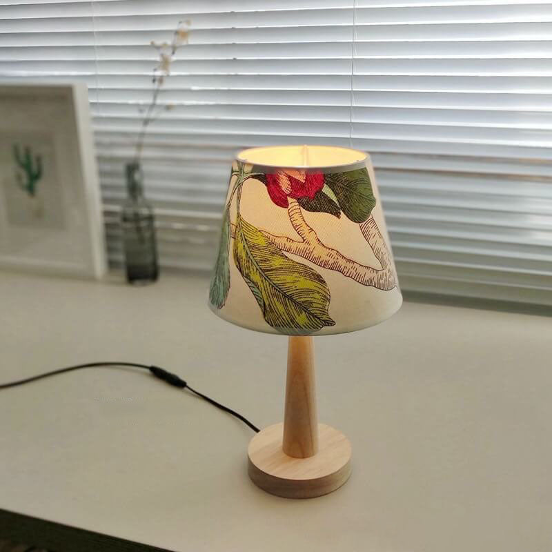 Modern Wooden Table Lamp with Fabric Shade – E26 Plug-in