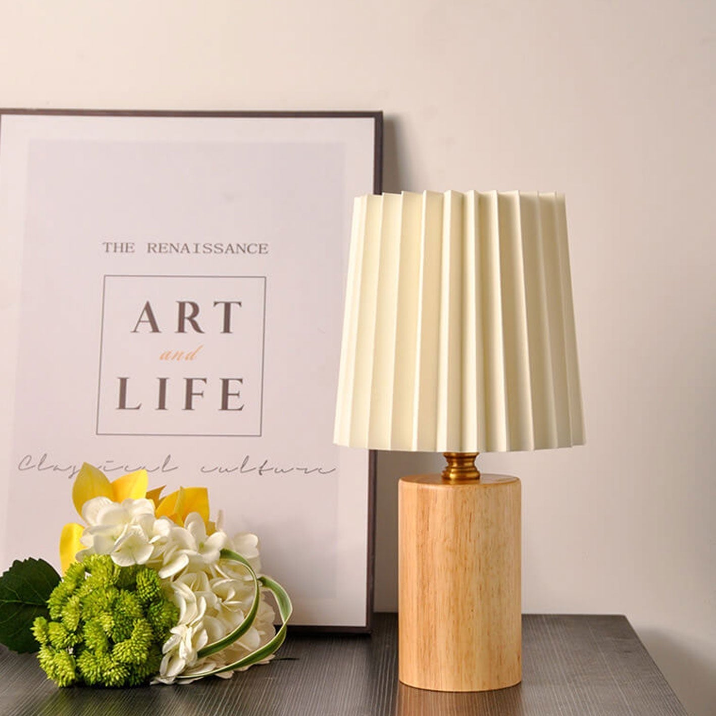 Wooden Japandi Table Lamp with Fabric Shade