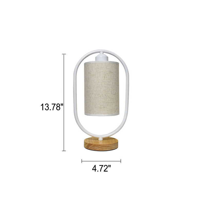 Modern Fabric Table Lamp with Wooden Details – 3-Color Light – White/Beige
