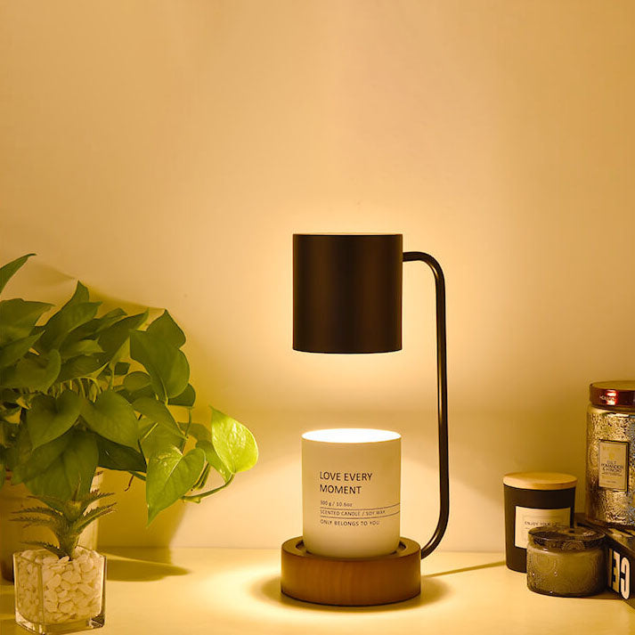 Modern Wooden Table Lamp with Candle Holder