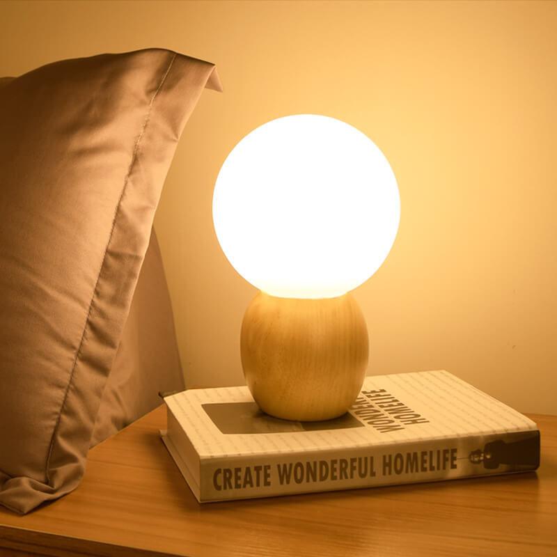 Modern Wooden Table Lamp with Glass Shade in Scandinavian Design