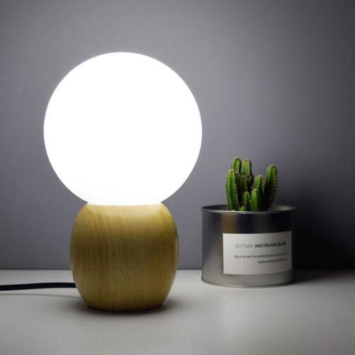 Modern Wooden Table Lamp with Glass Shade in Scandinavian Design