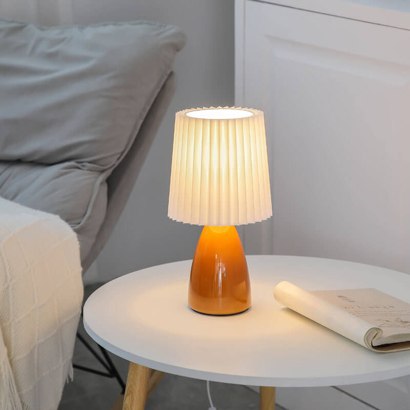 Scandinavian Glass Table Lamp with Fabric Shade – 3-Color Dimmable Light