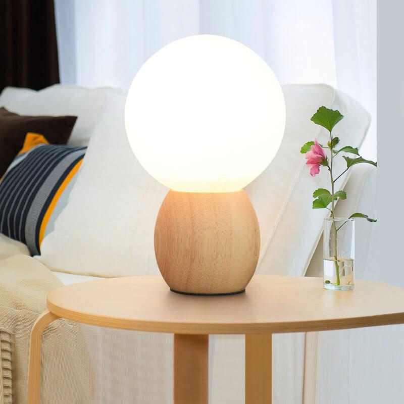 Modern Wooden Table Lamp with Glass Shade in Scandinavian Design