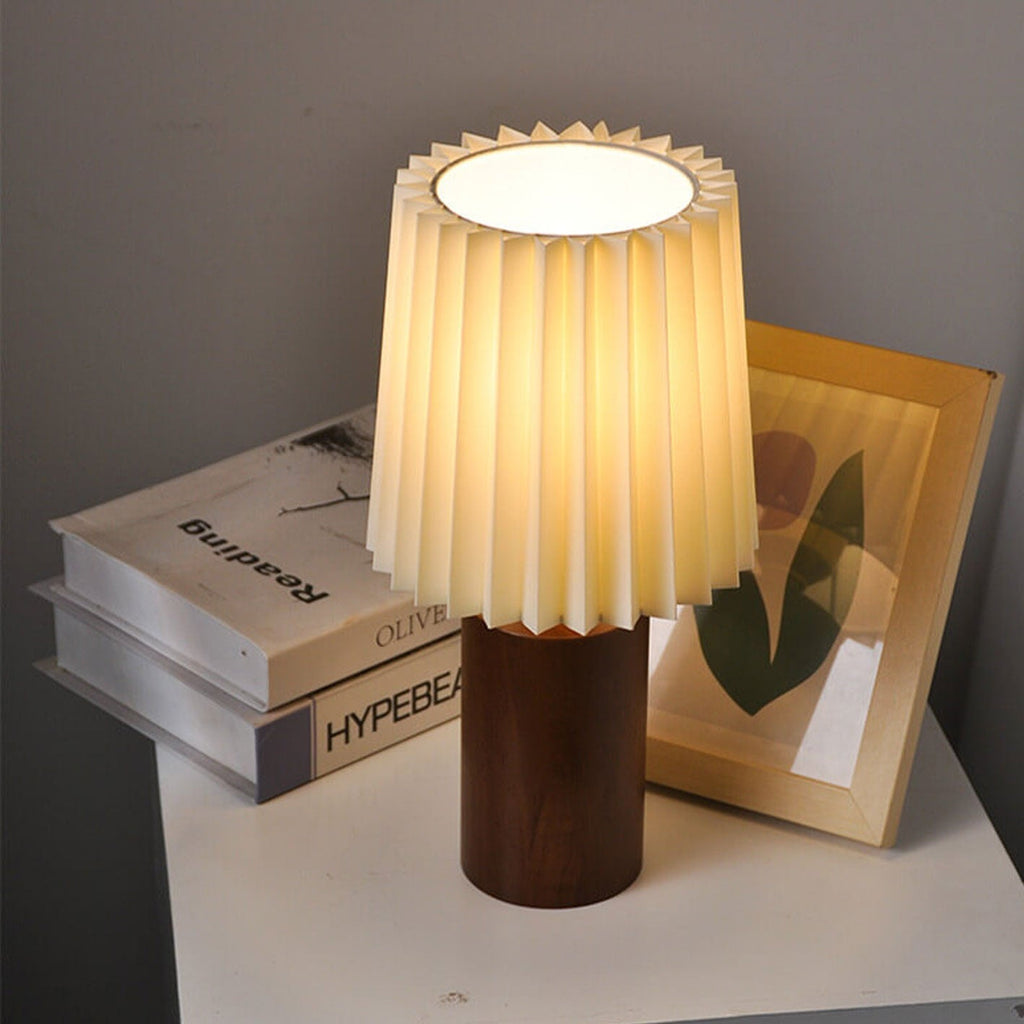 Wooden Japandi Table Lamp with Fabric Shade