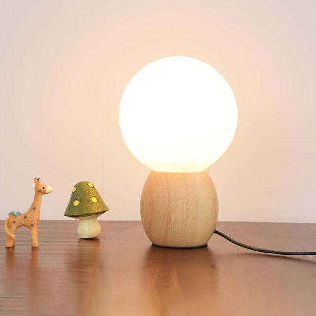 Modern Wooden Table Lamp with Glass Shade in Scandinavian Design