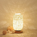 Industrial Rattan & Wooden Table Lamp with Japandi Design