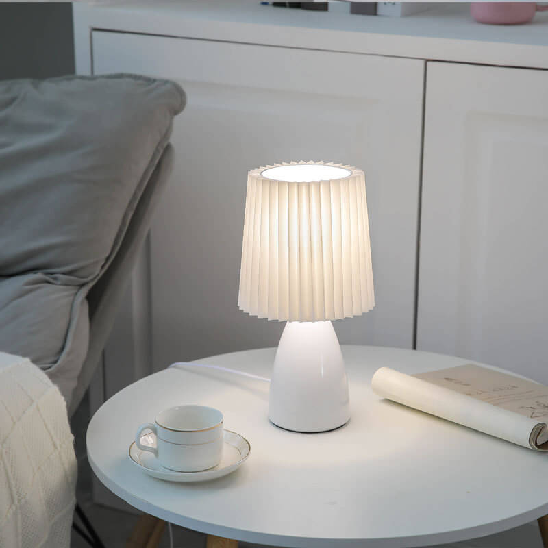 Scandinavian Glass Table Lamp with Fabric Shade – 3-Color Dimmable Light