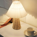 Modern Beige Rattan Table Lamp with Fabric Shade – For Bedroom, Living Room or Office