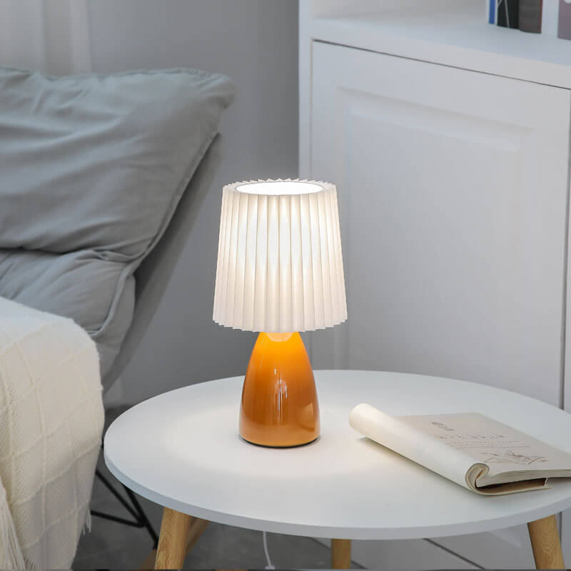 Scandinavian Glass Table Lamp with Fabric Shade – 3-Color Dimmable Light