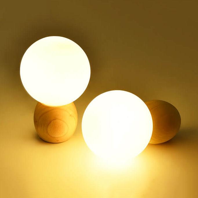 Modern Wooden Table Lamp with Glass Shade in Scandinavian Design