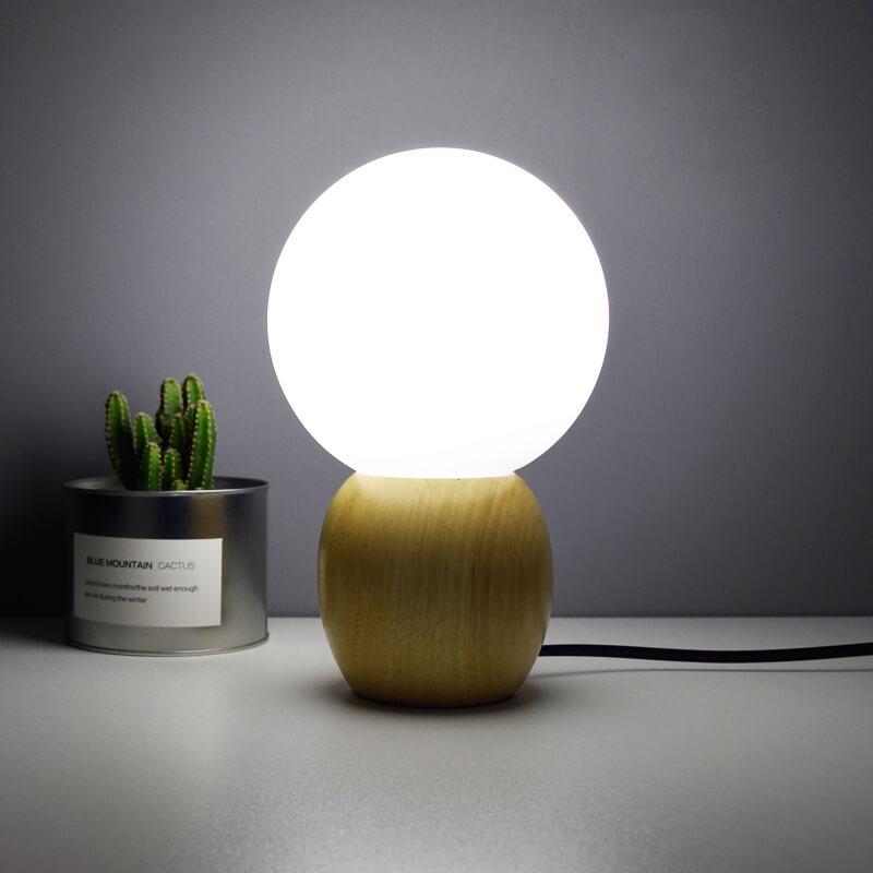 Modern Wooden Table Lamp with Glass Shade in Scandinavian Design