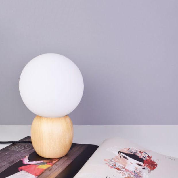Modern Wooden Table Lamp with Glass Shade in Scandinavian Design