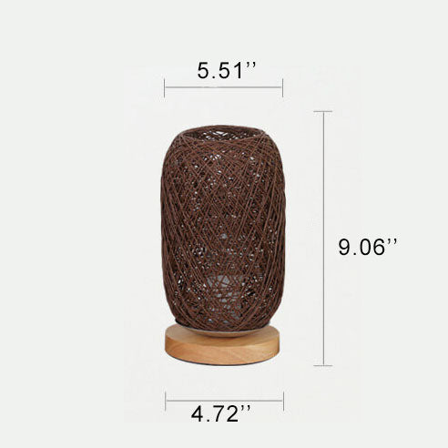 Industrial Rattan & Wooden Table Lamp with Japandi Design