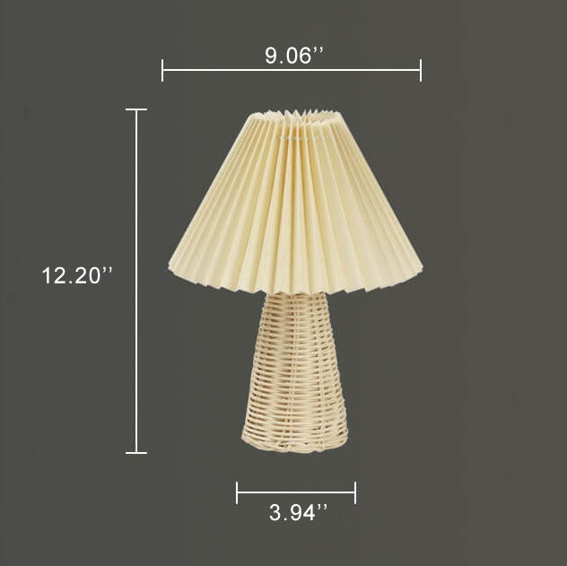 Modern Beige Rattan Table Lamp with Fabric Shade – For Bedroom, Living Room or Office