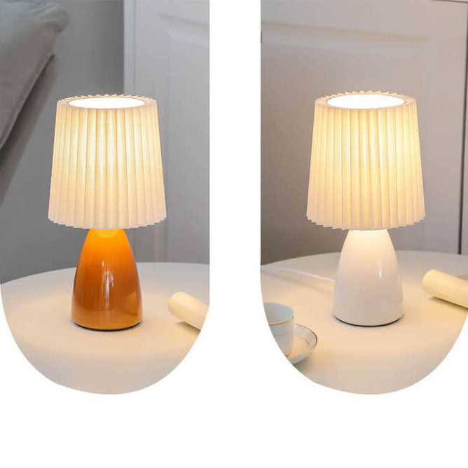 Scandinavian Glass Table Lamp with Fabric Shade – 3-Color Dimmable Light