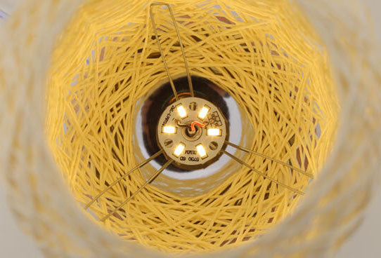Industrial Rattan & Wooden Table Lamp with Japandi Design