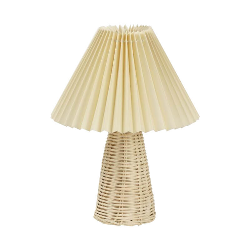 Modern Beige Rattan Table Lamp with Fabric Shade – For Bedroom, Living Room or Office
