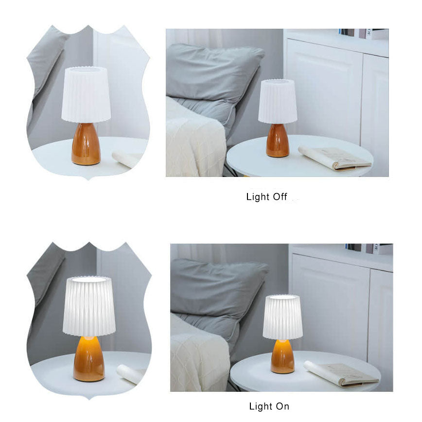 Scandinavian Glass Table Lamp with Fabric Shade – 3-Color Dimmable Light