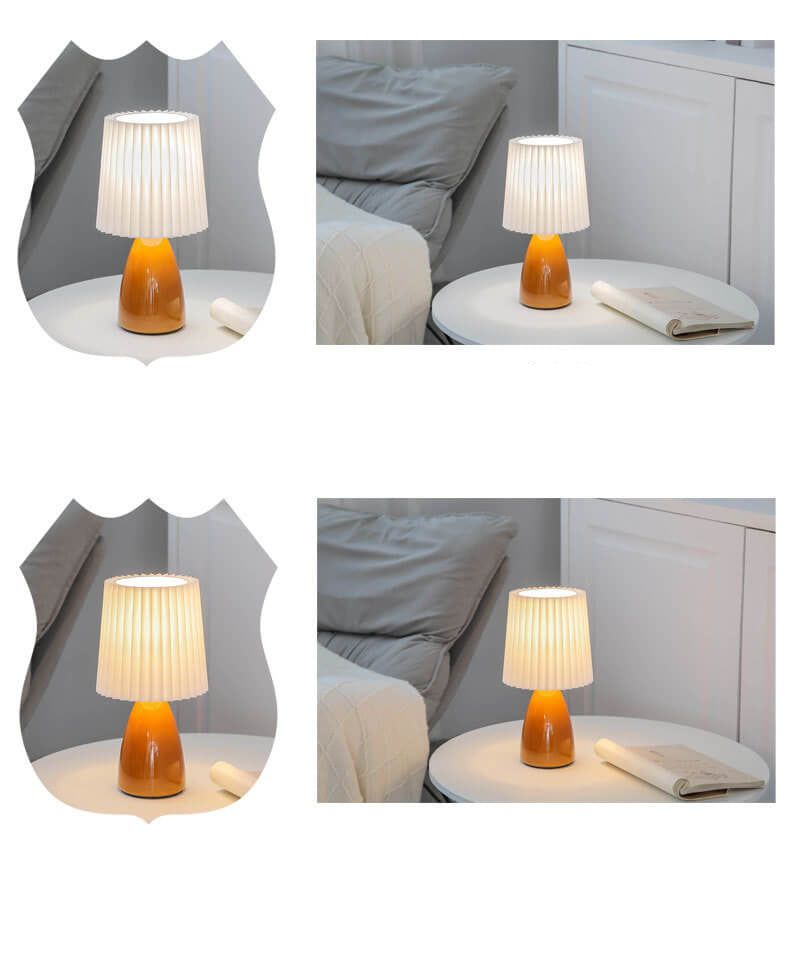 Scandinavian Glass Table Lamp with Fabric Shade – 3-Color Dimmable Light