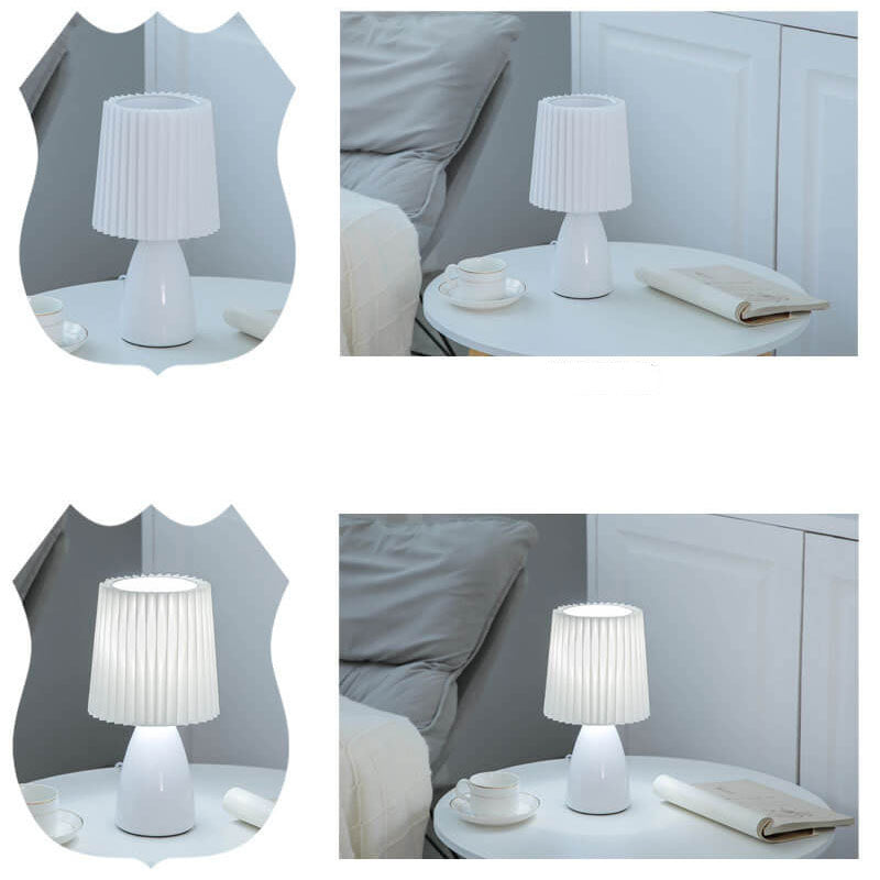 Scandinavian Glass Table Lamp with Fabric Shade – 3-Color Dimmable Light