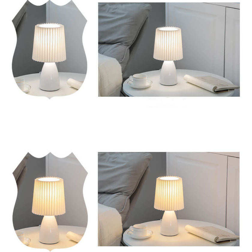 Scandinavian Glass Table Lamp with Fabric Shade – 3-Color Dimmable Light