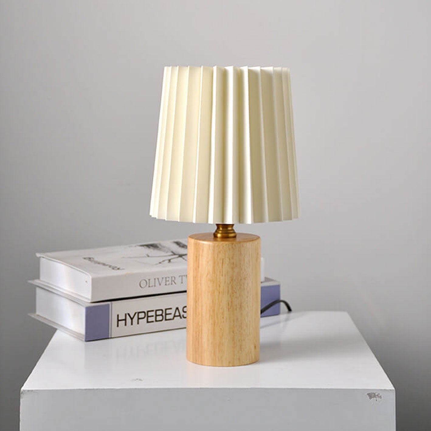 Wooden Japandi Table Lamp with Fabric Shade