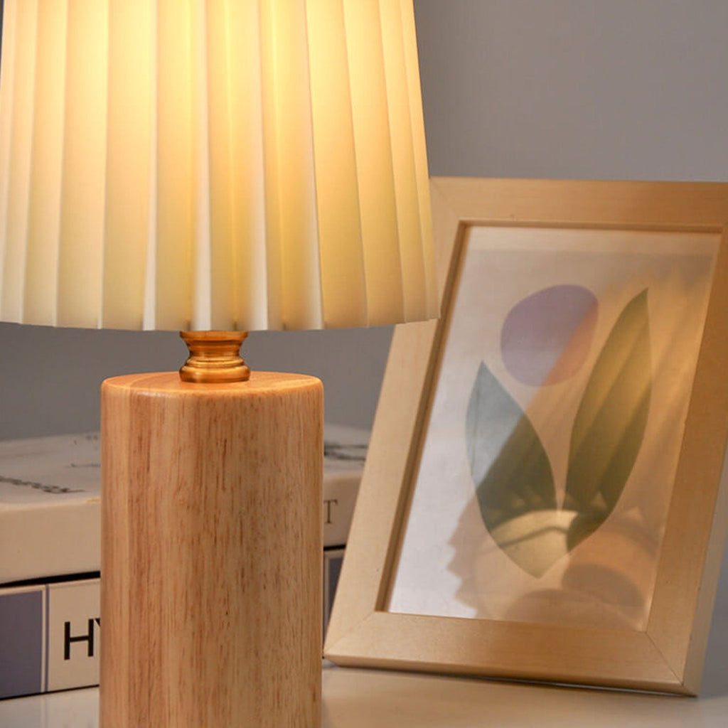 Wooden Japandi Table Lamp with Fabric Shade