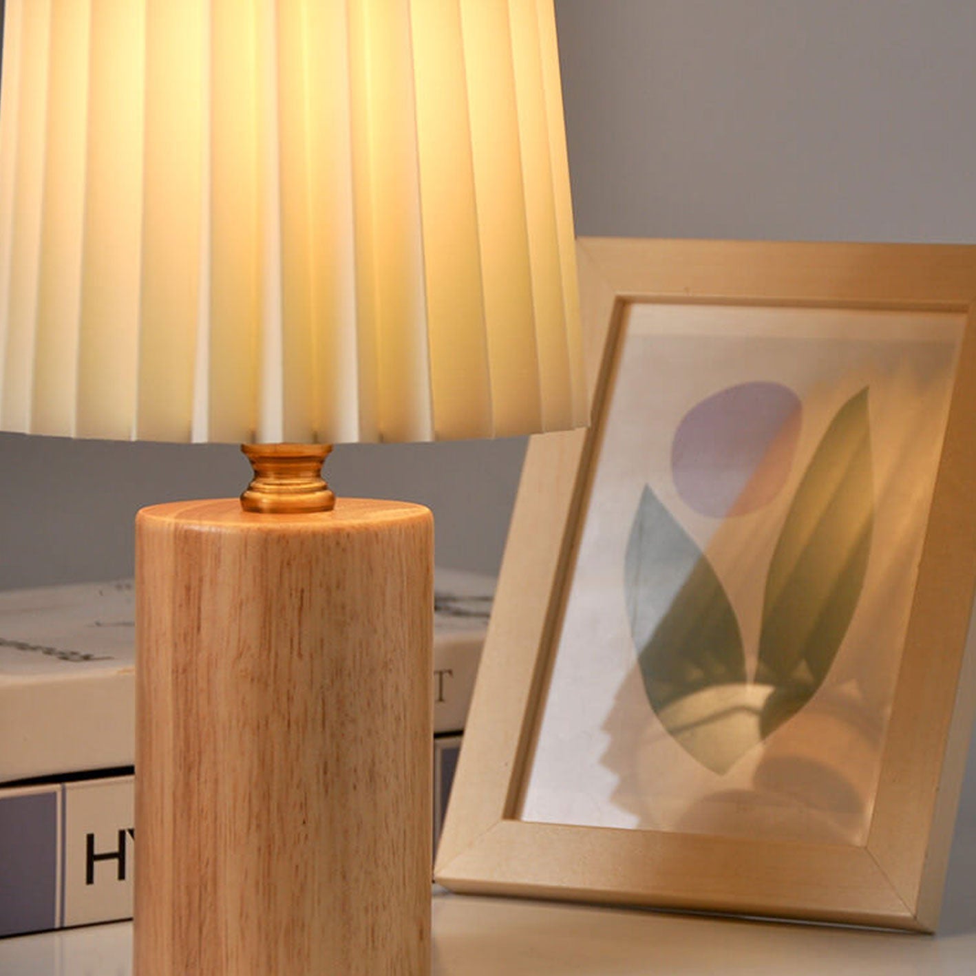 Wooden Japandi Table Lamp with Fabric Shade