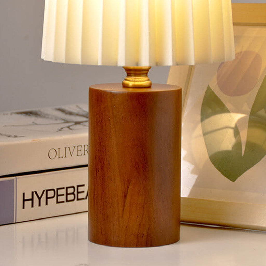 Wooden Japandi Table Lamp with Fabric Shade