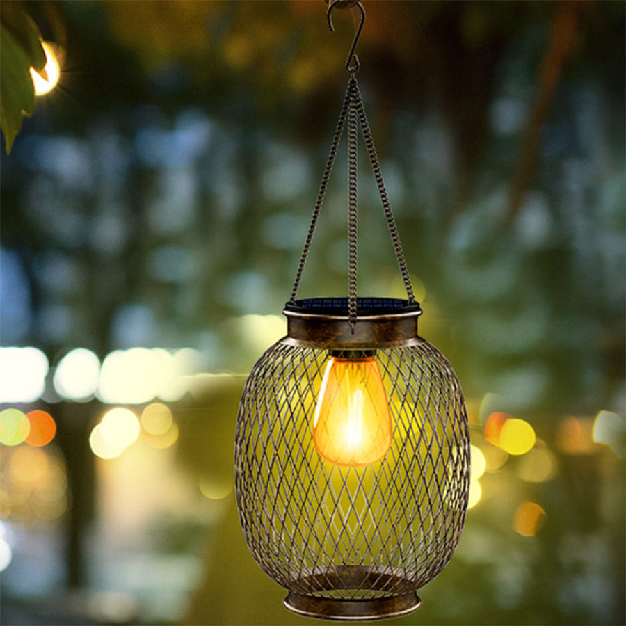 Solar Lantern Outdoor Lamp – Round or Oval with Warm White LED Light