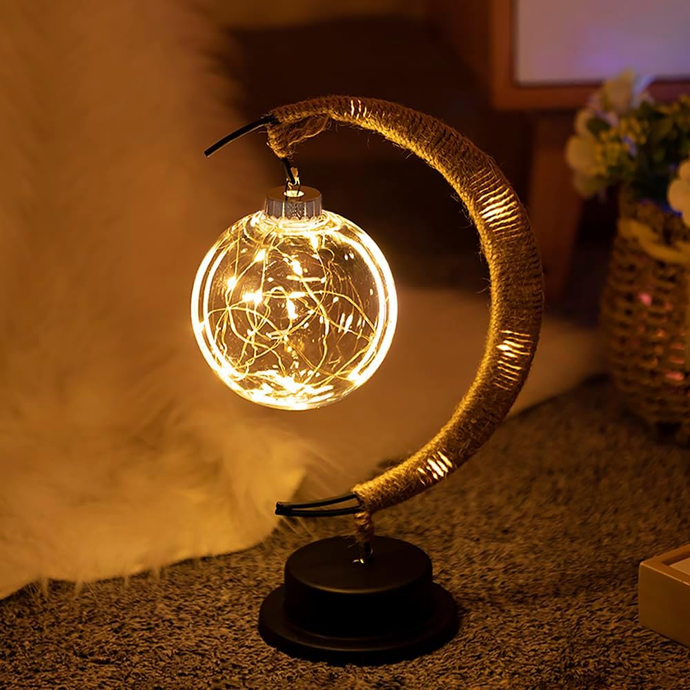 Cozy LED Glass Table Lamp with Warm Light in Moon Design