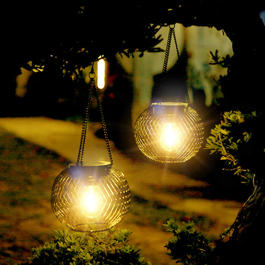 Solar Lantern Outdoor Lamp – Round or Oval with Warm White LED Light