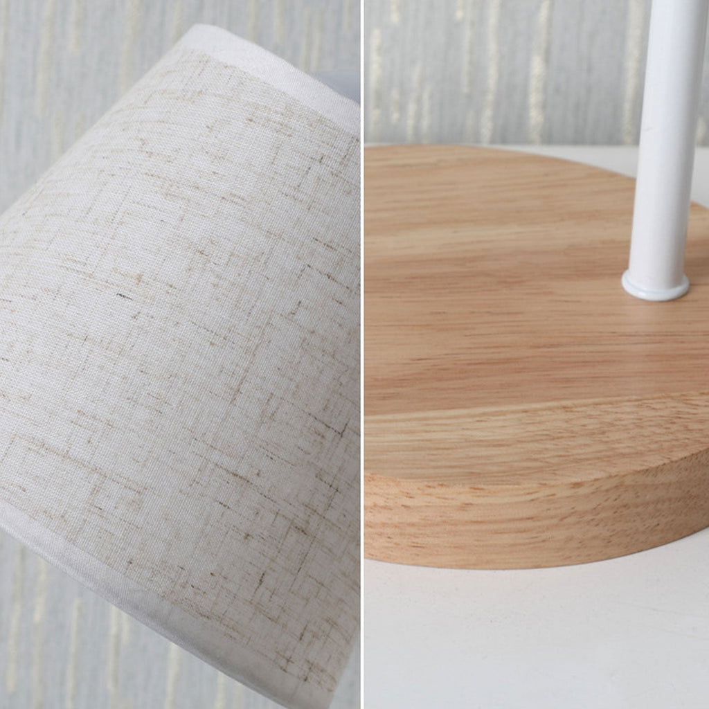 Modern Table Lamp of Linen, Metal, and Wood – Integrated LED with USB/Plug-In