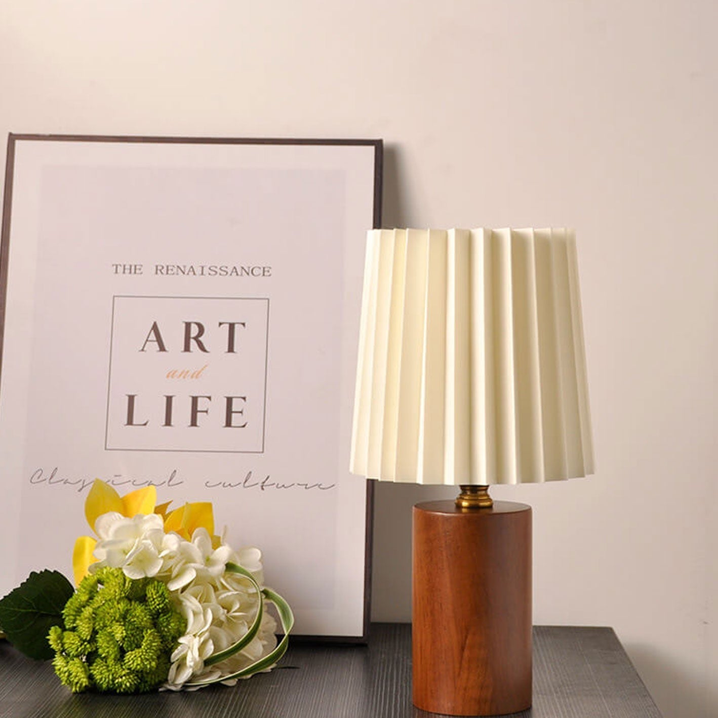 Wooden Japandi Table Lamp with Fabric Shade
