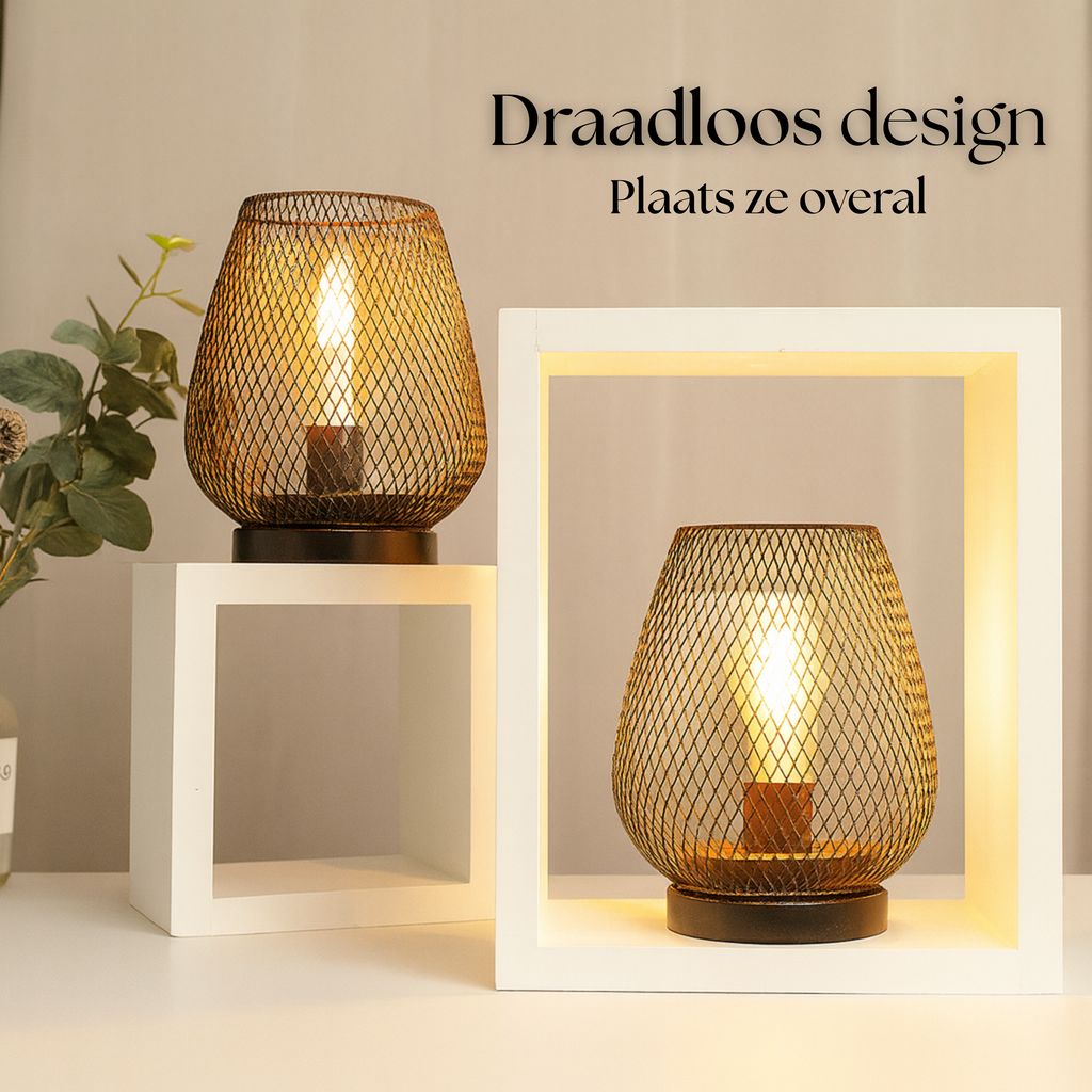 Metal Table Lamp with Pattern & Warm LED Light