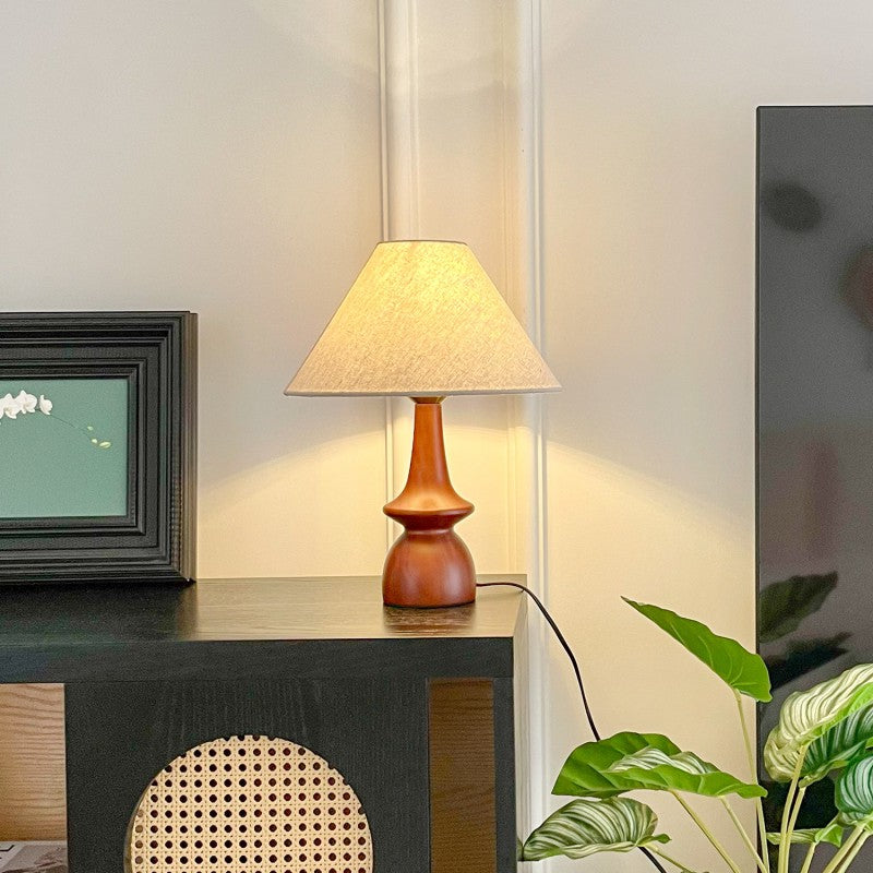 Vintage Table Lamp with Winter Atmosphere – Walnut Wood & Linen Shade – Retro Design