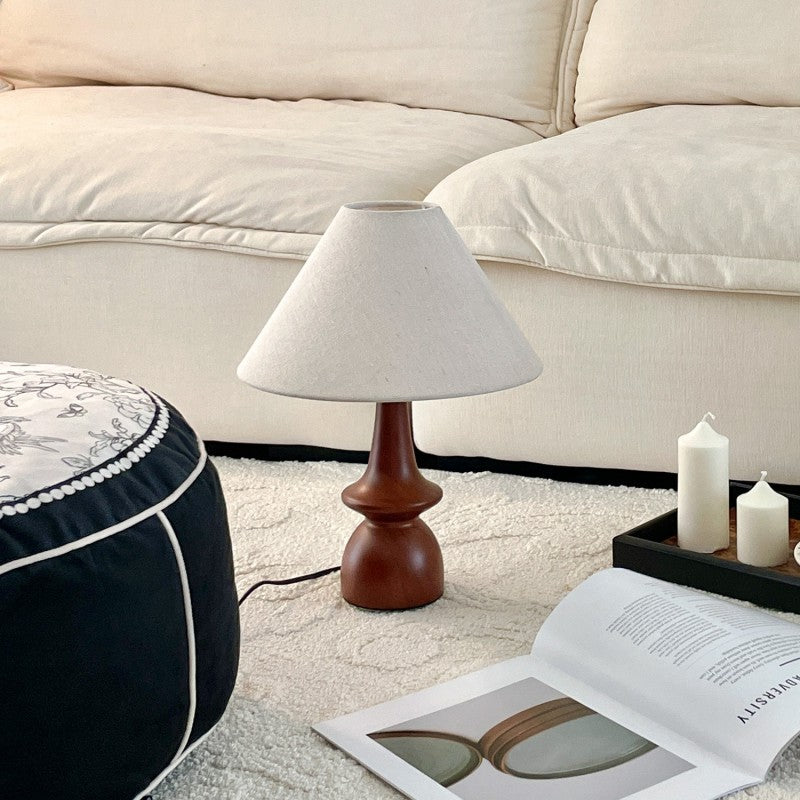 Vintage Table Lamp with Winter Atmosphere – Walnut Wood & Linen Shade – Retro Design