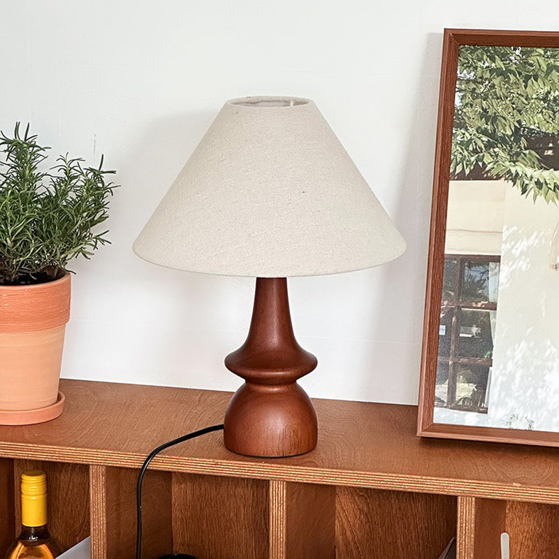 Vintage Table Lamp with Winter Atmosphere – Walnut Wood & Linen Shade – Retro Design