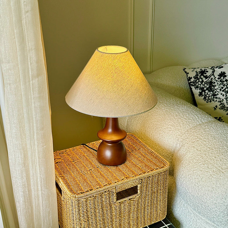 Vintage Table Lamp with Winter Atmosphere – Walnut Wood & Linen Shade – Retro Design