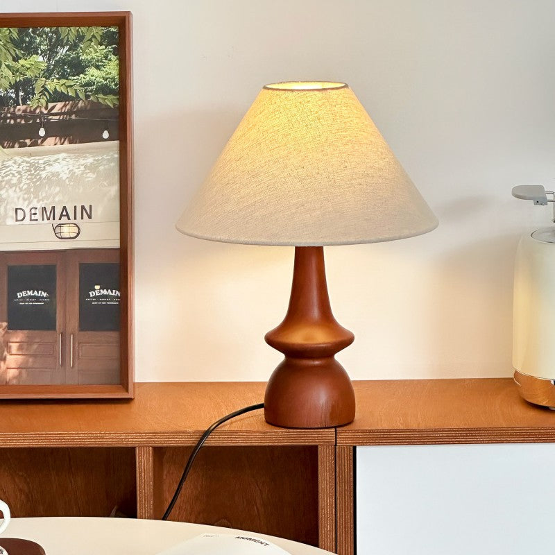 Vintage Table Lamp with Winter Atmosphere – Walnut Wood & Linen Shade – Retro Design